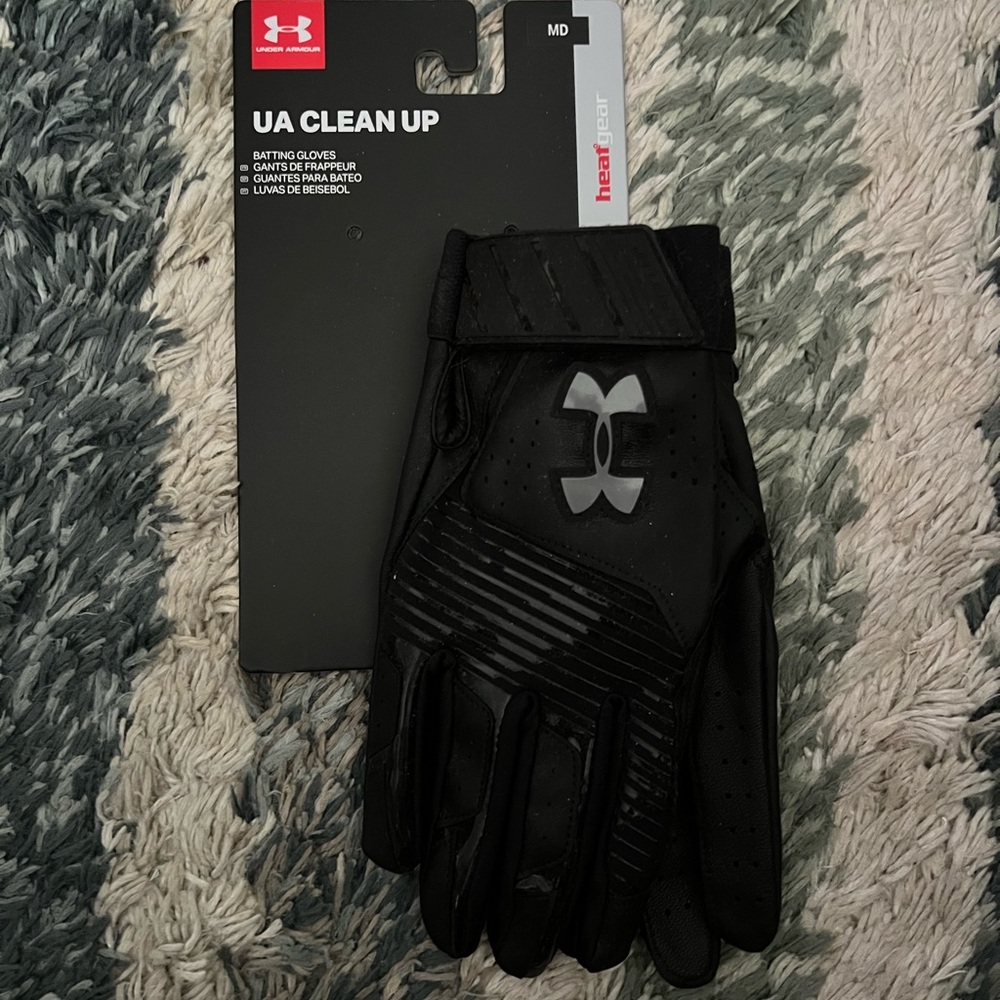 Under Armour Black UA Clean Up Baseball Batting Gloves